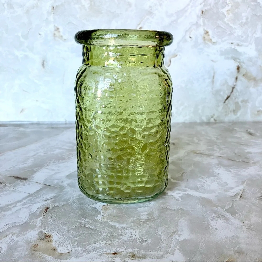 Hammered Jar Flower Vase Green 5 1/2